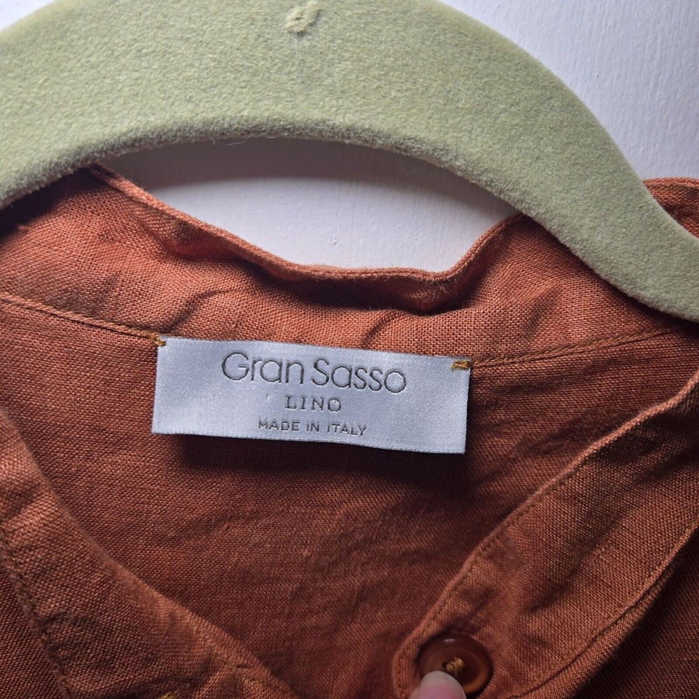 Gran Sasso Womens Linen Lagenlook Pockets Mandarin Neck Rust Brown Dress Sz 40 S - Picture 5 of 7